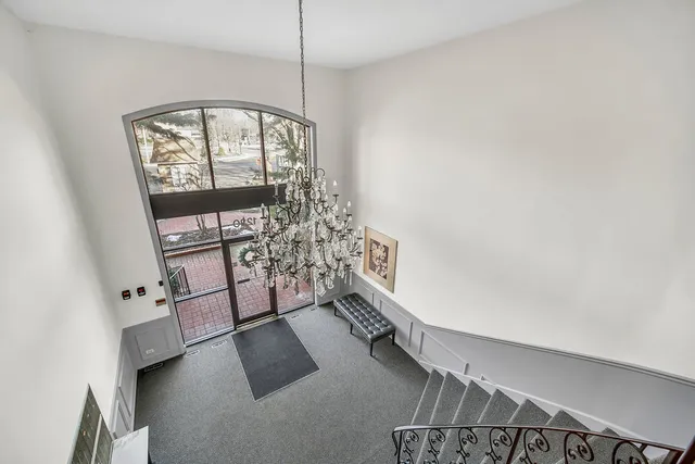 a view of a balcony with a swing