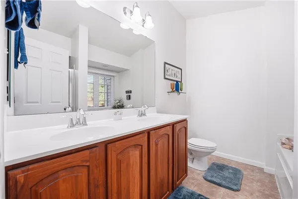 a bathroom with a sink a toilet and a mirror