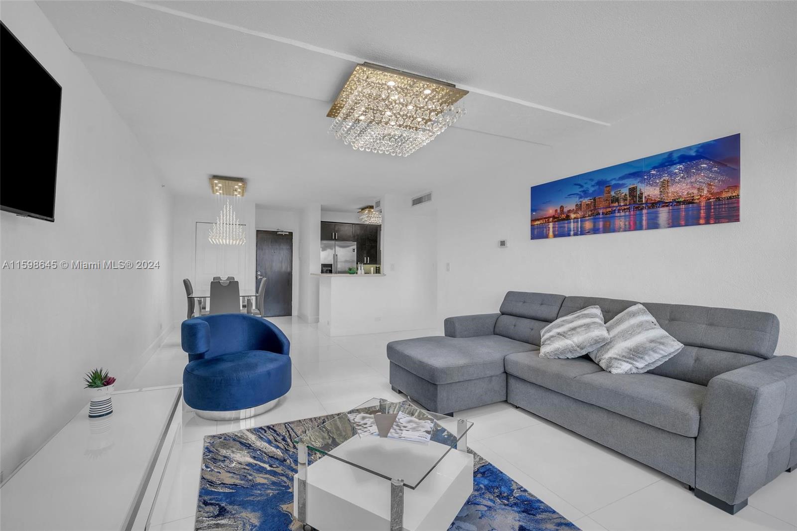 1500 Bay Road, Unit 608S Miami Beach, FL 33139 - Photo 3 of 8 a living room with furniture and a flat screen tv