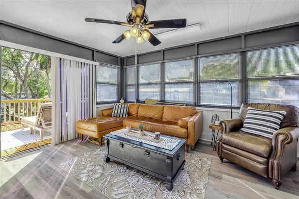 a backyard of a house with seating space