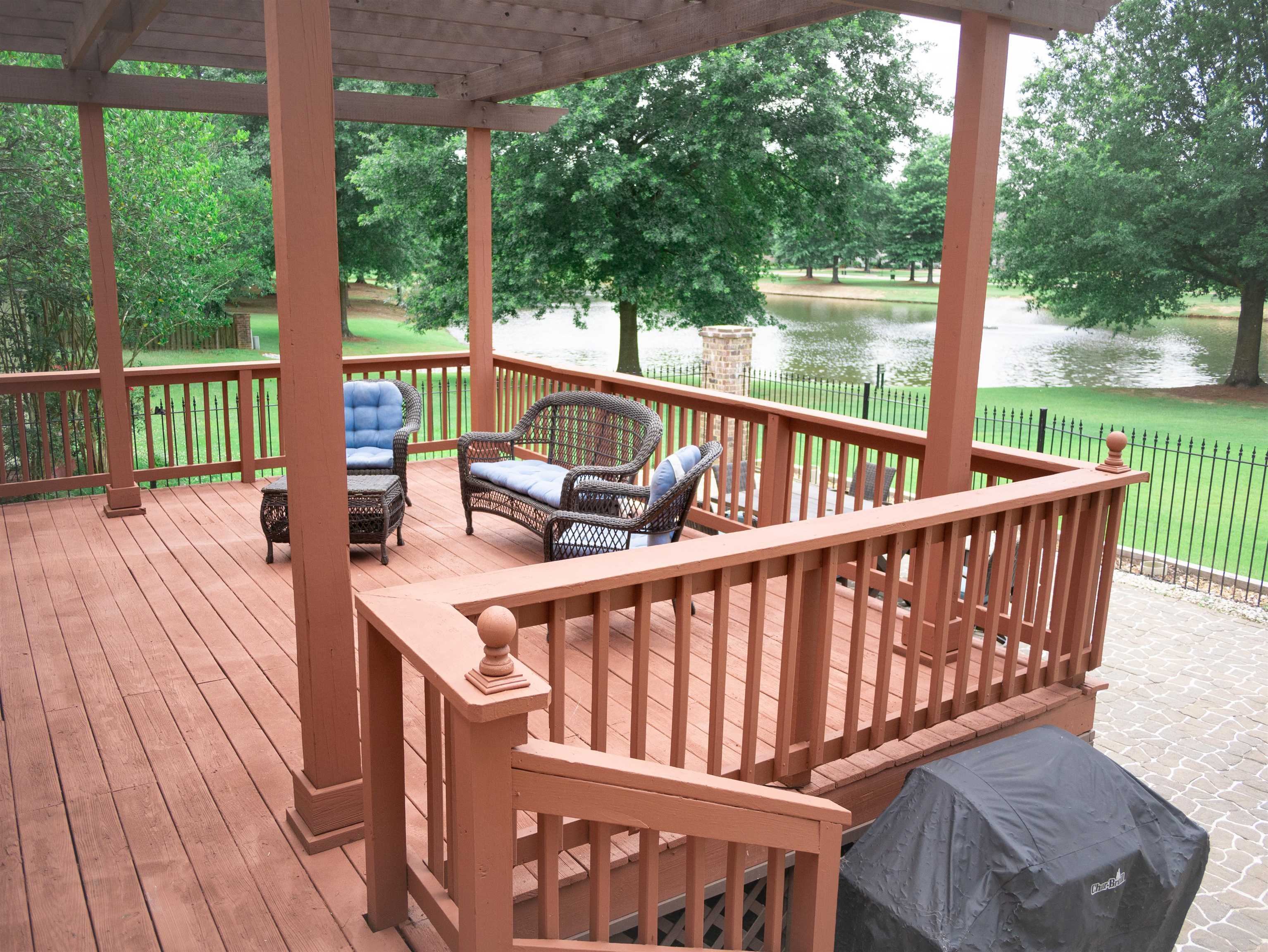 1923 Swynford Lane Collierville, TN 38017 - Photo 32 of 35 Wooden deck featuring a water view, a pergola, and an outdoor living space with a fire pit