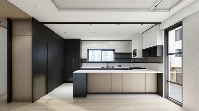 a view of a kitchen with stainless steel appliances granite countertop a refrigerator and a stove top oven