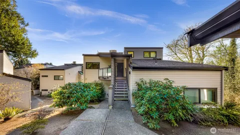 a view of a lake with a city view