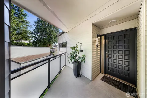 a potted plant sitting in front of a door