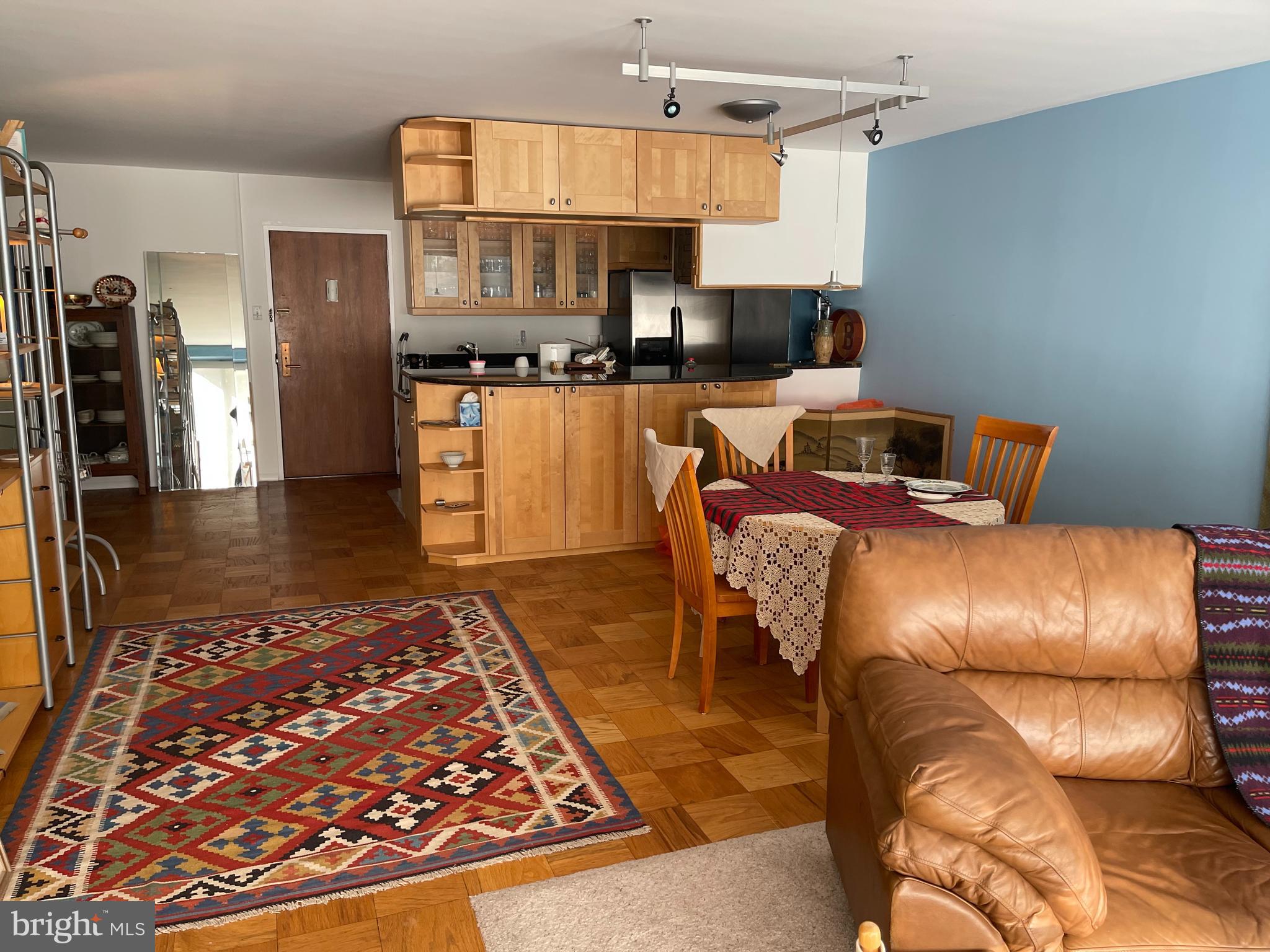 1425 4th Street Southwest, Unit A210 Washington, DC 20024 - Photo 15 of 43 a living room with stainless steel appliances furniture a rug and a kitchen view