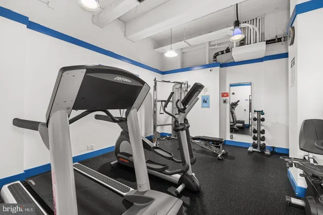 a view of a room with gym equipment