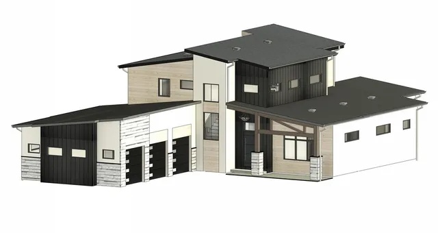 a black white building with a outdoor space