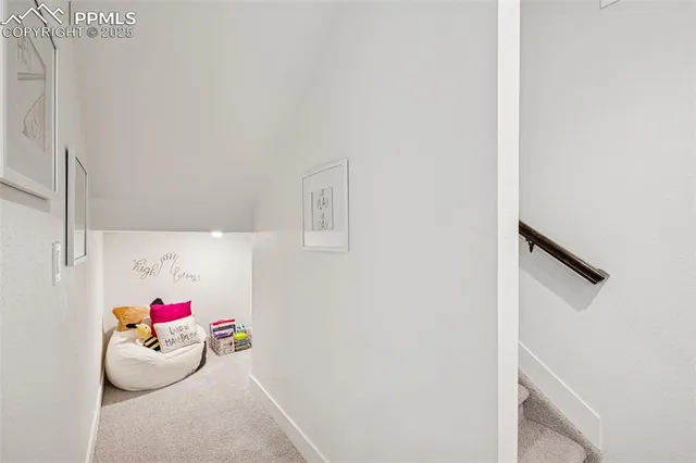 an aerial view of a house with garden