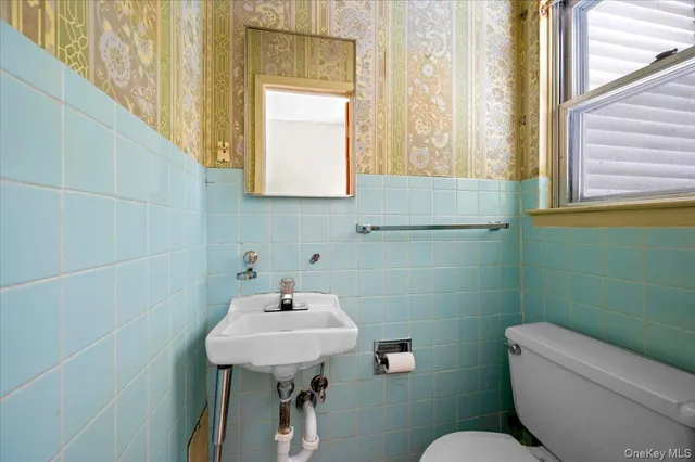 a bathroom with a sink a toilet and a mirror