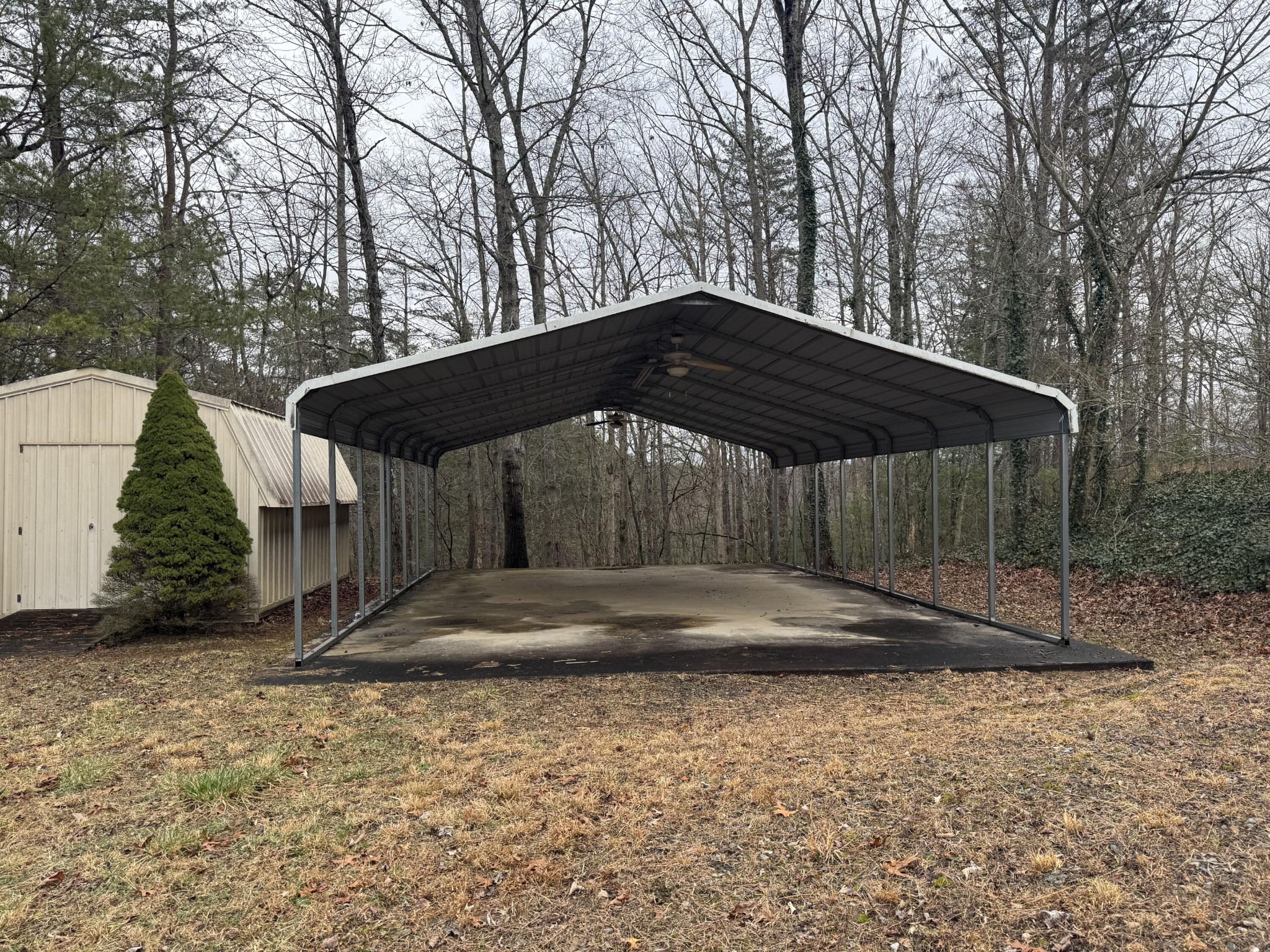 146 Croft Chapel Road Turtletown, TN 37391 - Photo 14 of 19 a backyard of a house with large trees and wooden fence