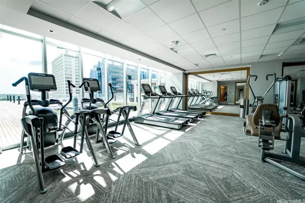 a view of a room with gym equipment