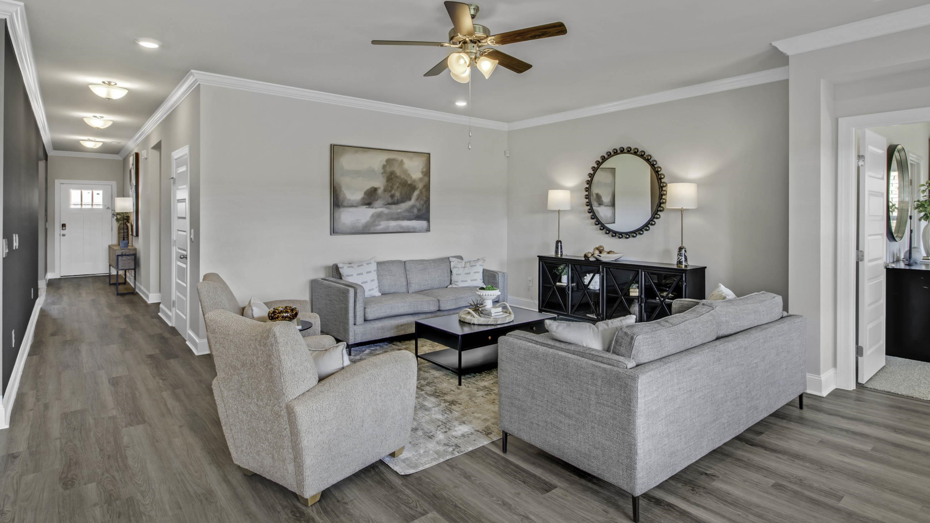 990 Mewborn Farm Road Oakland, TN 38060 - Photo 9 of 40 Living room featuring ornamental molding, ceiling fan, wood finished floors, and recessed lighting
