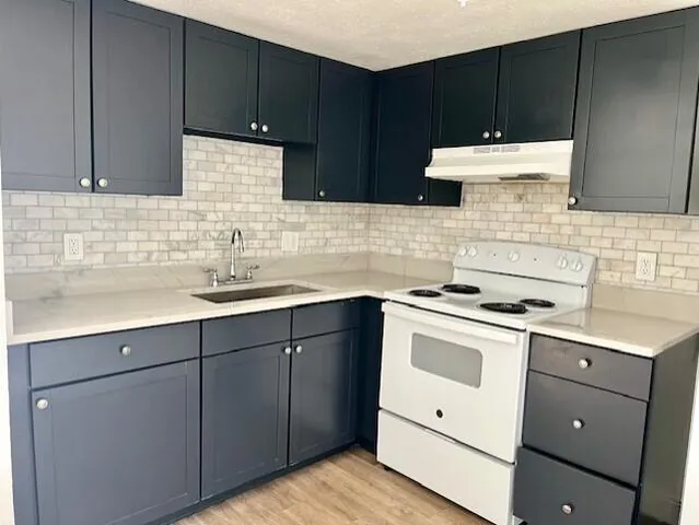 a kitchen with a sink and cabinets