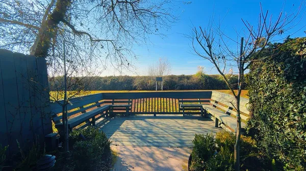 a view of outdoor space with garden and deck