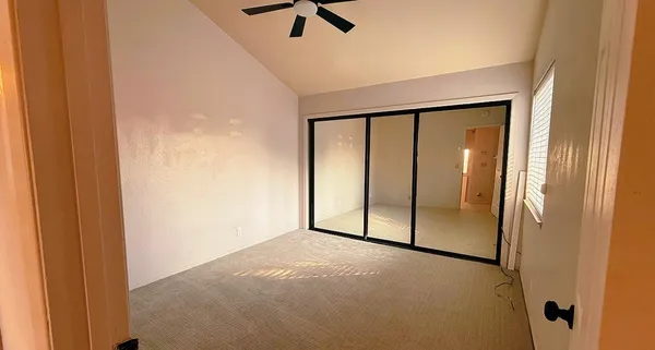 a view of a room with a sliding door