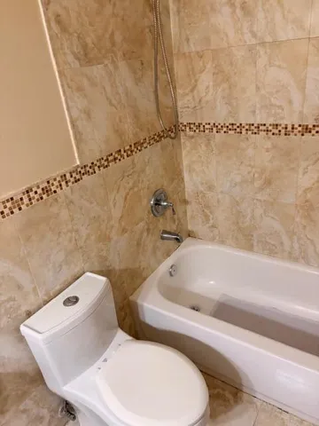 a bathroom with a toilet and a bathtub