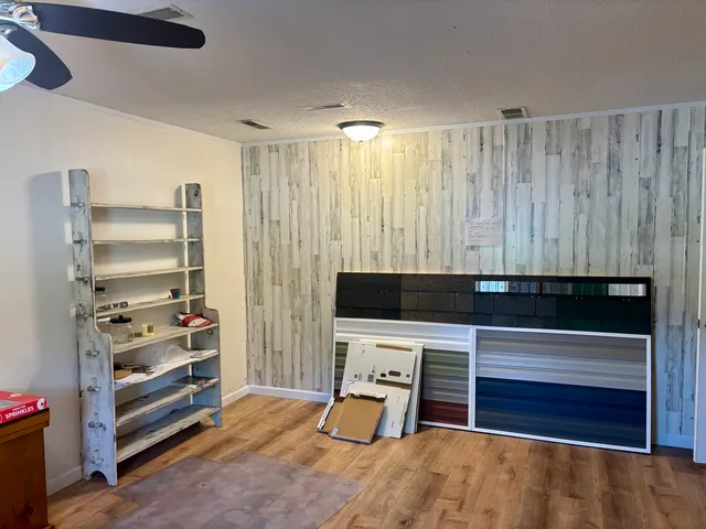 a room with furniture and storage