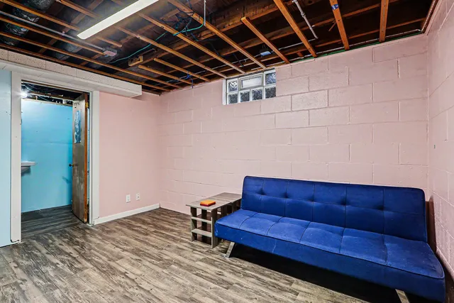 a view of a couch in the empty room