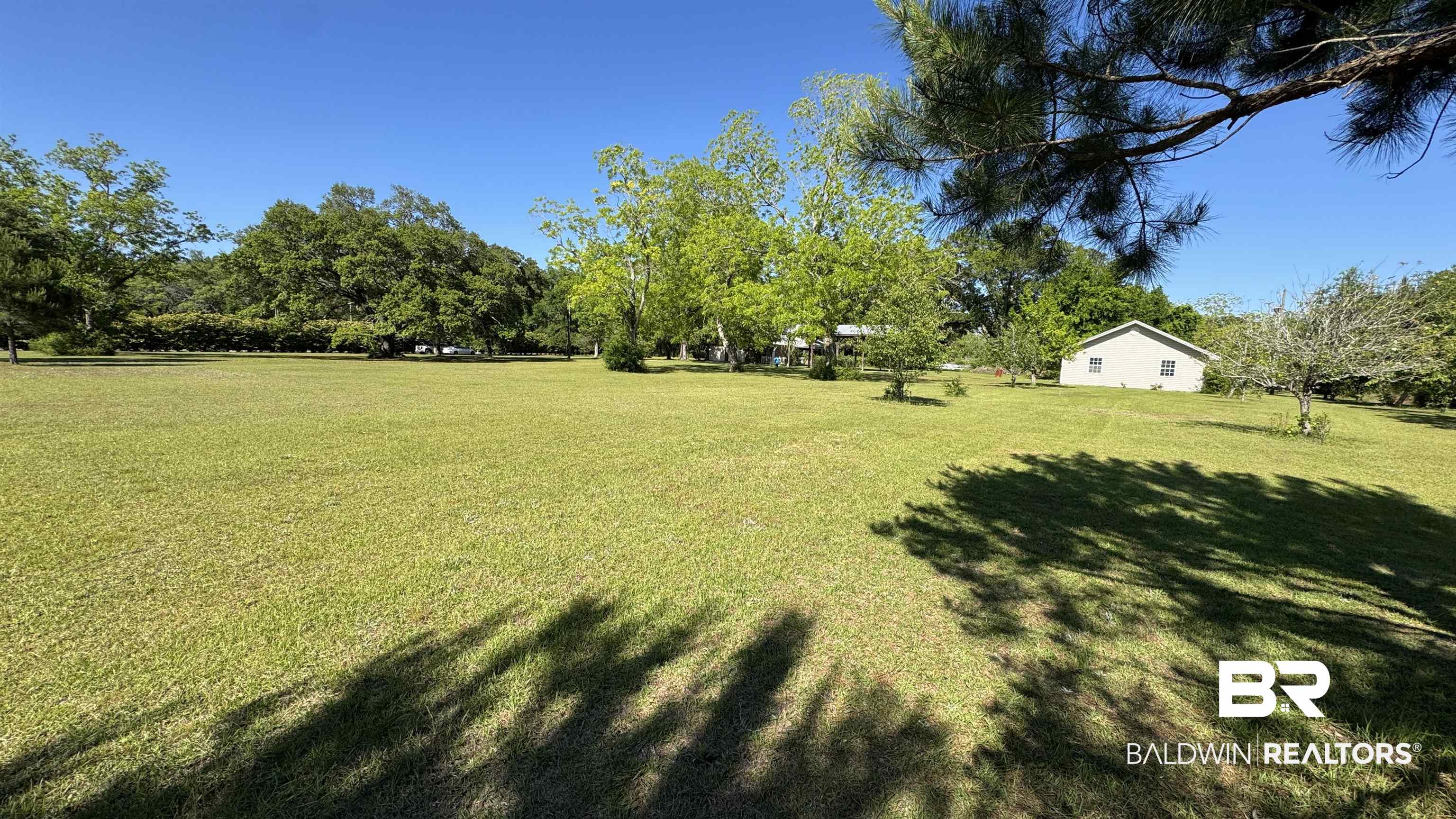 33370 Highway 98 Lillian, AL 36549 - Photo 57 of 58 Expansive green lawn with mature trees and a detached structure in the background