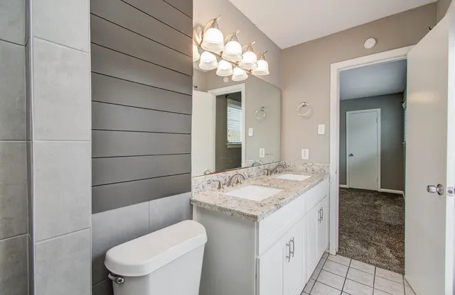 a bathroom with a sink a toilet and mirror