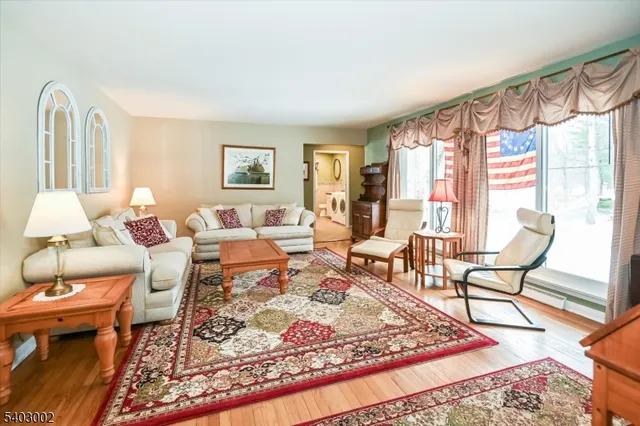 a living room with furniture and a rug