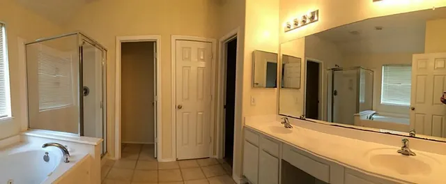 a bathroom with a sink and a large mirror