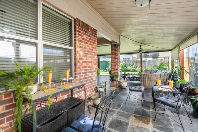 a balcony with furniture