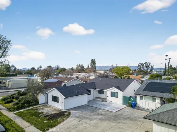 a city view with tall buildings