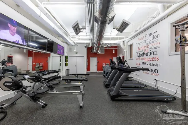 a room with gym equipment