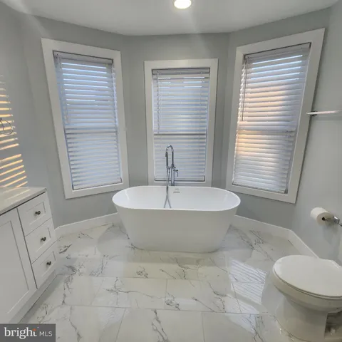 a bathroom with a toilet and a bathtub