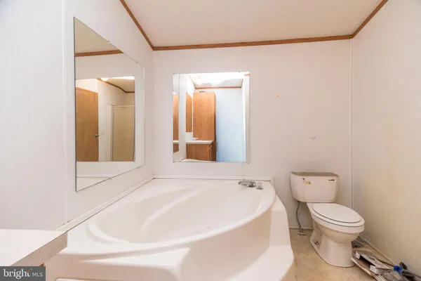 a bathroom with a sink a toilet and mirror