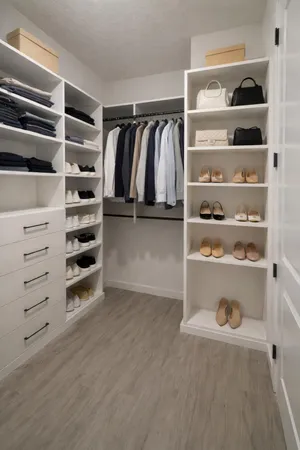 a view of walk in closet with empty racks