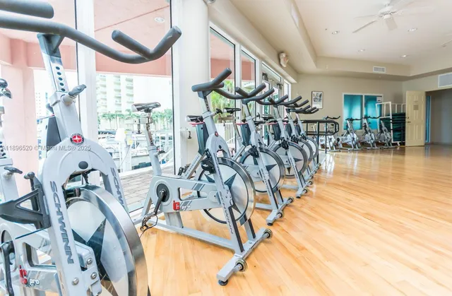 a view of a room with gym equipment