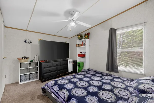a bedroom with furniture and a window