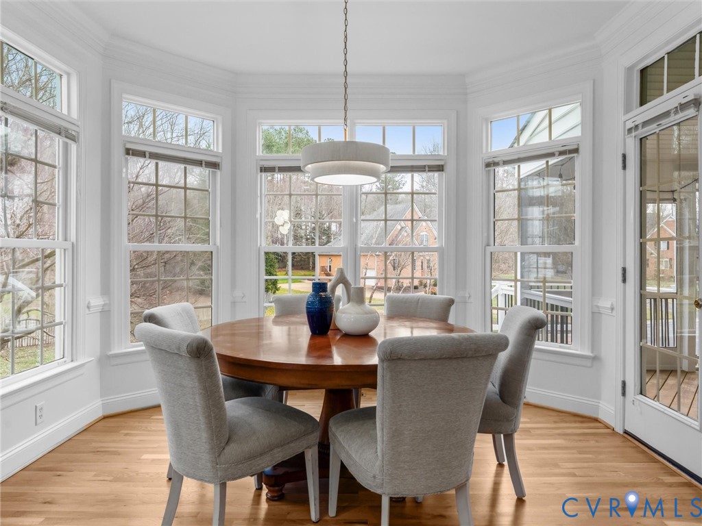 14335 Lander Road Midlothian, VA 23113 - Photo 22 of 70 a dining room with furniture a chandelier and wooden floor