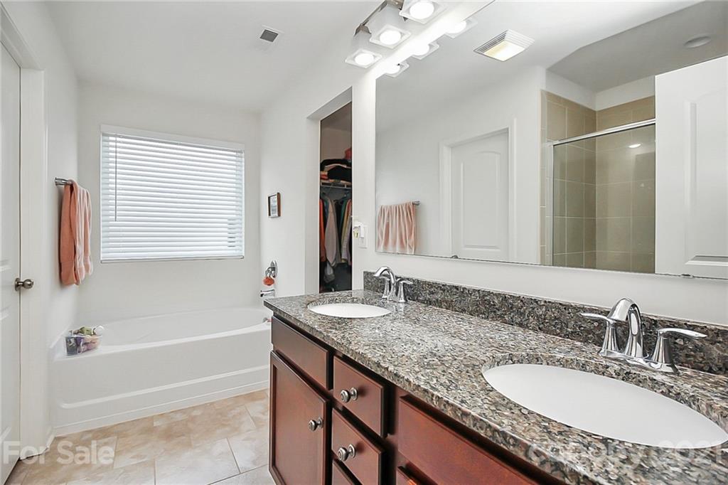 3034 Riker Street Clover, SC 29710 - Photo 28 of 42 a bathroom with a granite countertop bathtub a sink and a mirror