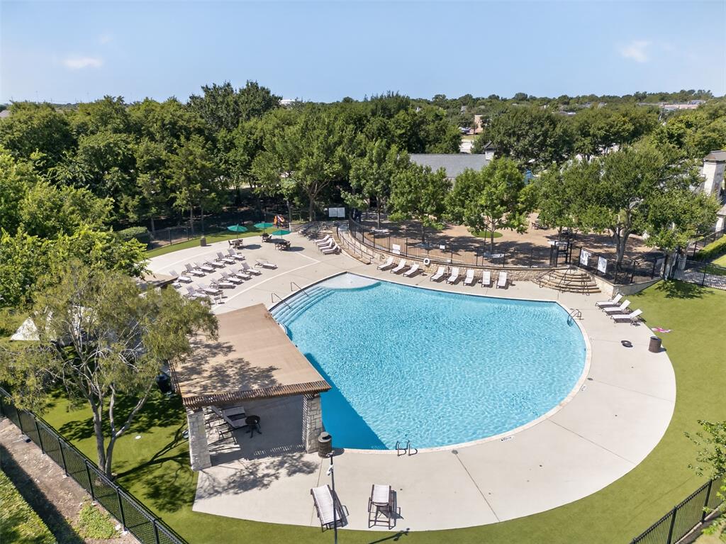 842 Sun Meadow Road Allen, TX 75013 - Photo 35 of 39 Expansive outdoor pool area featuring a large curvilinear swimming pool, surrounding concrete deck, and multiple lounge chairs