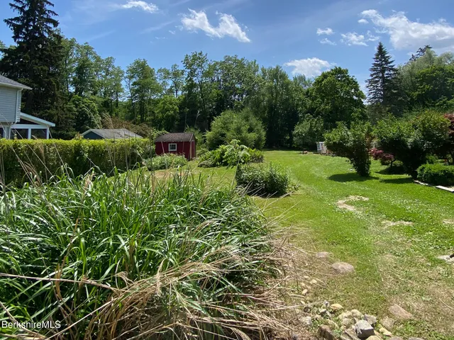 a view of a garden with an trees