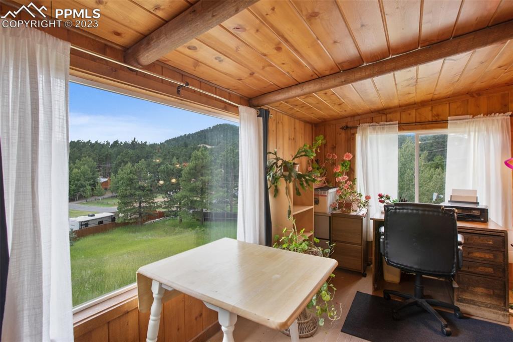 321 Dewell Road Woodland Park, CO 80863 - Photo 21 of 32 a view of a patio with a table chairs and a backyard