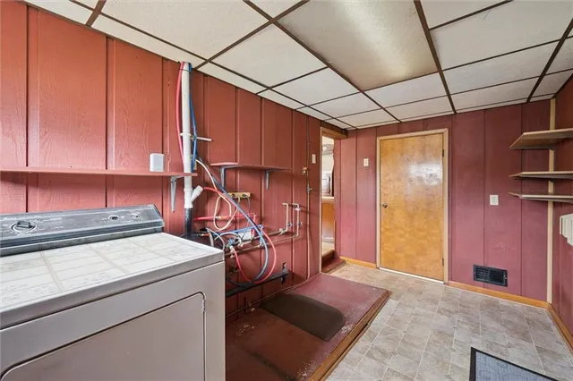 a storage room with cabinets