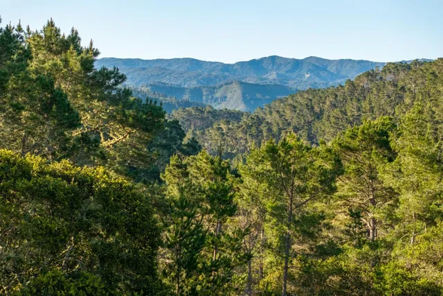 a view of a large body of water with a mountain