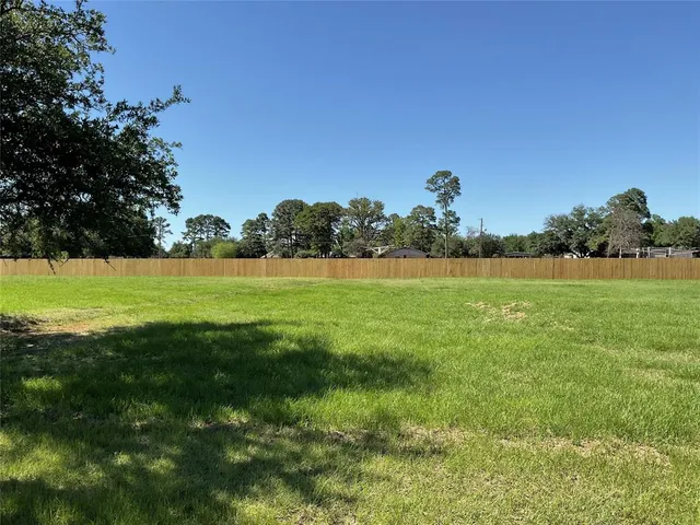 a view of a big yard with a large trees and plants