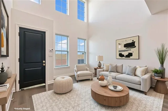 a living room with furniture and a rug