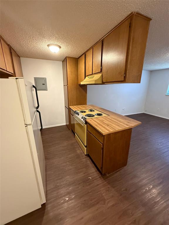 1708 Short Street, Unit B Cleburne, TX 76033 - Photo 4 of 8 Kitchen featuring wood-finish flooring, wood cabinetry, a built-in electric range, and a ceiling-mounted light fixture