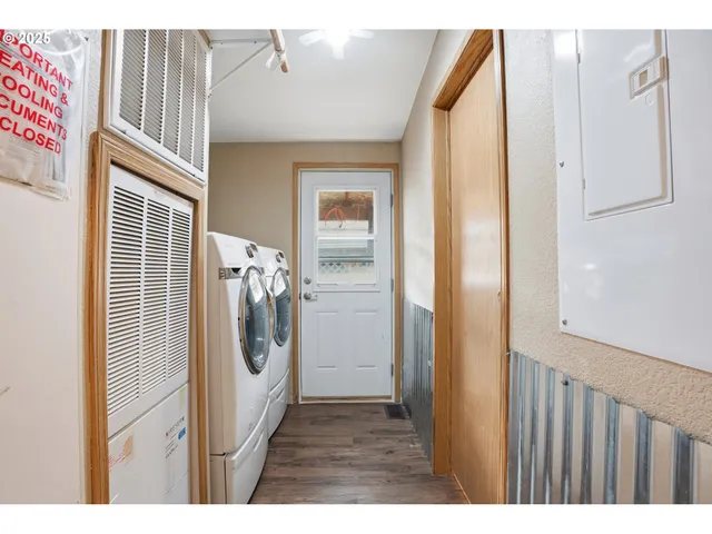 a view of a hallway with painted walls