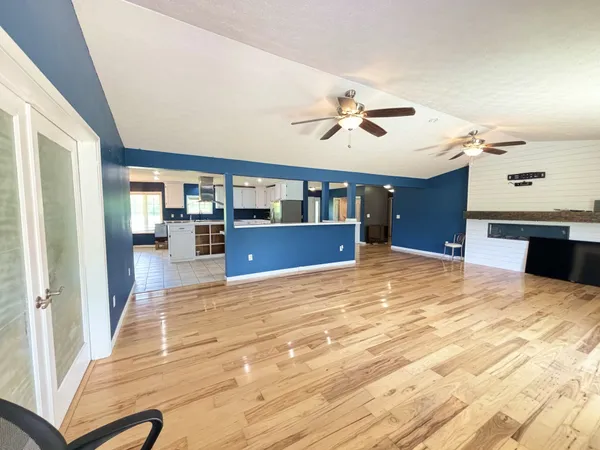 a view of a wooden balcony