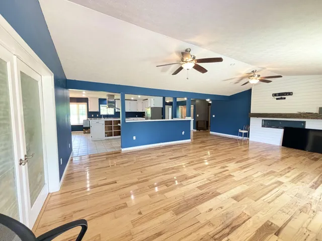 a view of a wooden balcony
