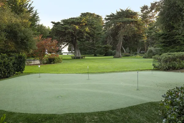 a view of a golf course with a trees