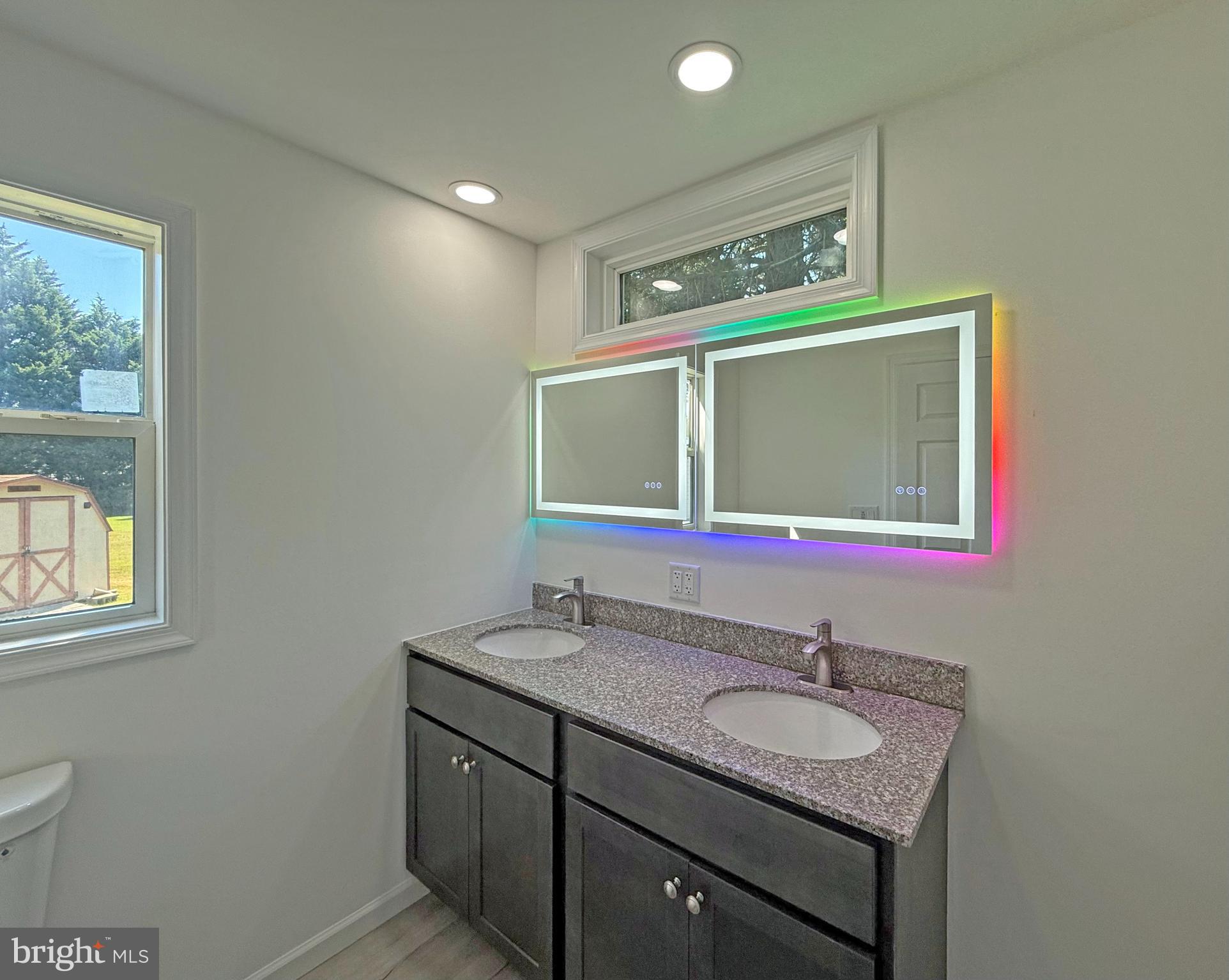 33308 Lighthouse Court, Unit D18 Lewes, DE 19958 - Photo 18 of 39 a bathroom with a granite countertop sink and a mirror