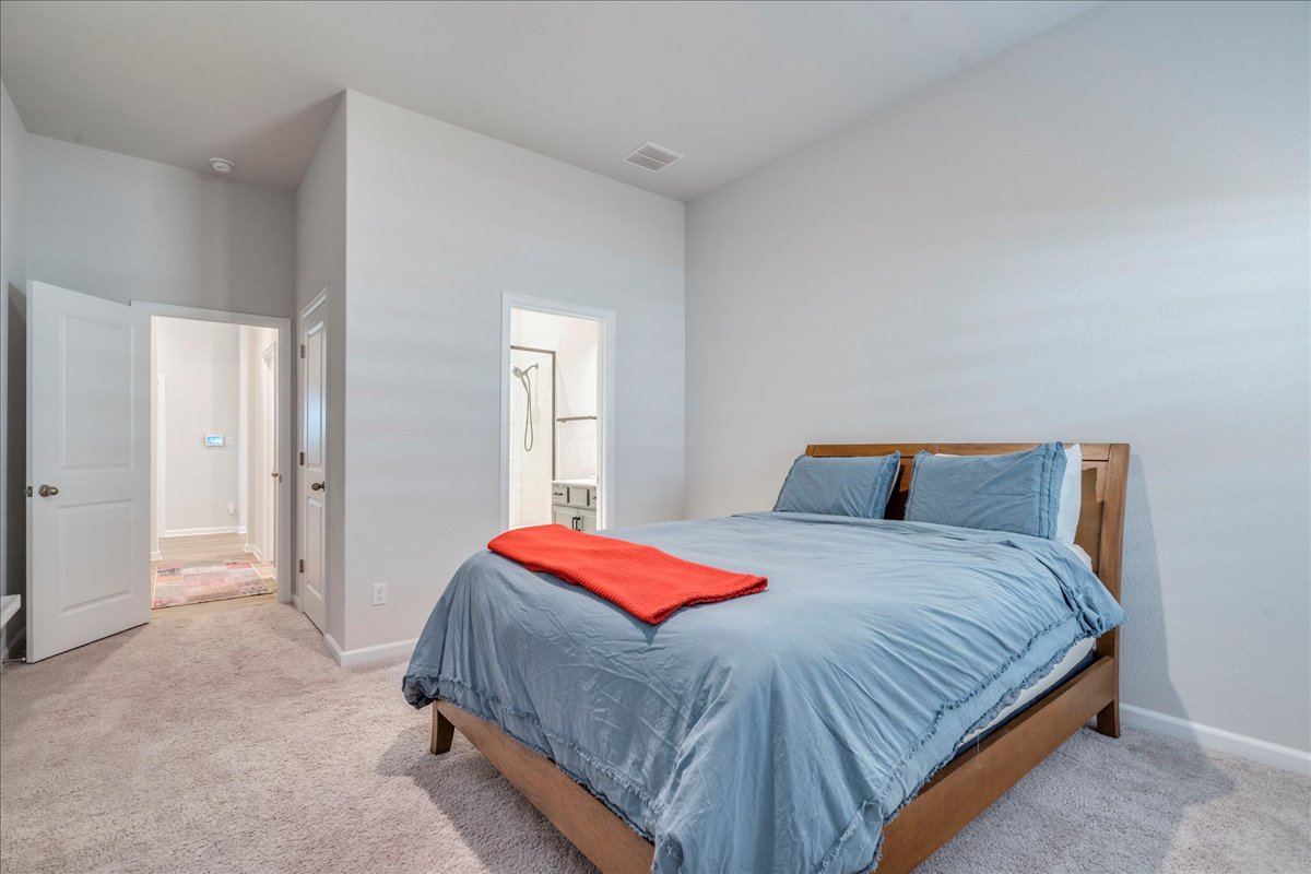 200 Christi Court Kyle, TX 78640 - Photo 20 of 40 Bedroom with light carpet and ensuite bath